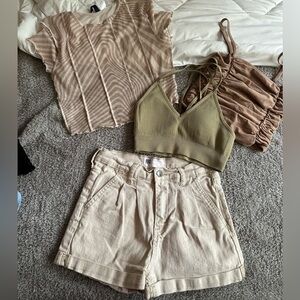 Bundle RSQ cream shorts 26 Divided sheer crop Aerie bralette Top Hollister tank